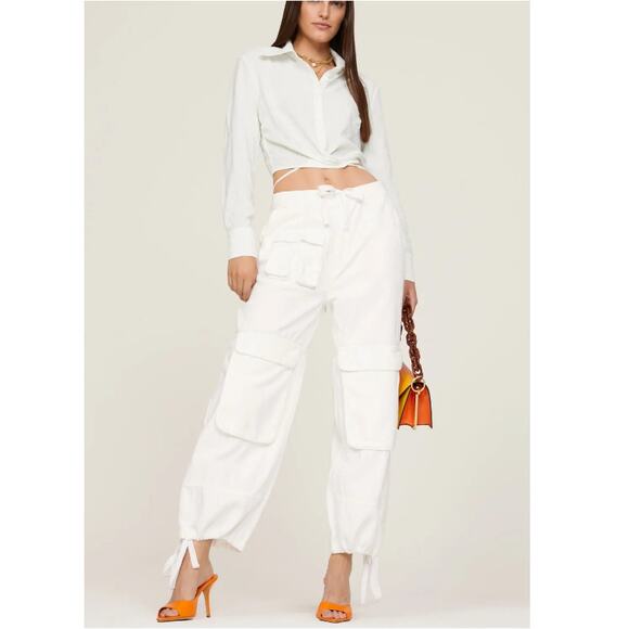 LOUNA X RTR White Cropped Tie Back Button-Up Shirt L/XL - Picture 4 of 9